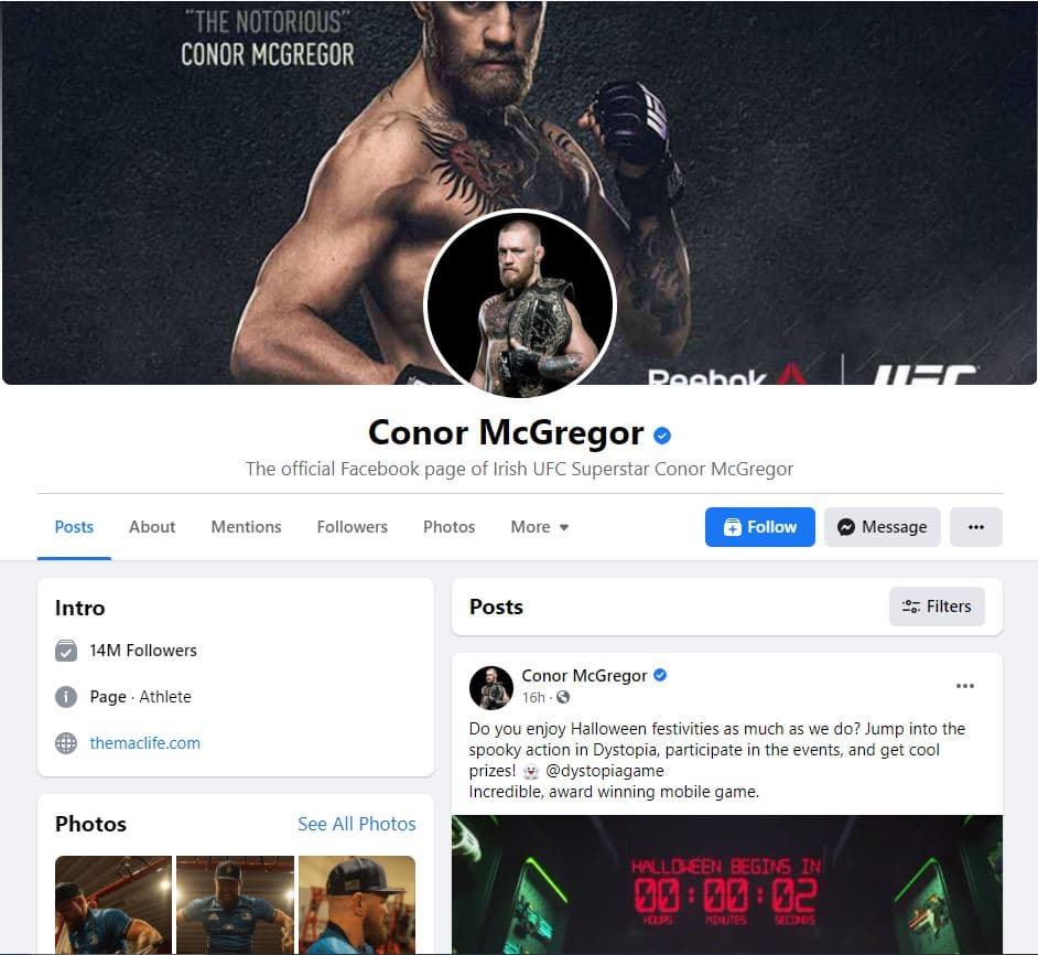 Conor McGregor Facebook Id