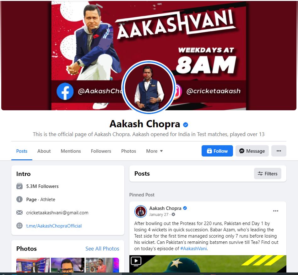 facebook account - aakash chopra